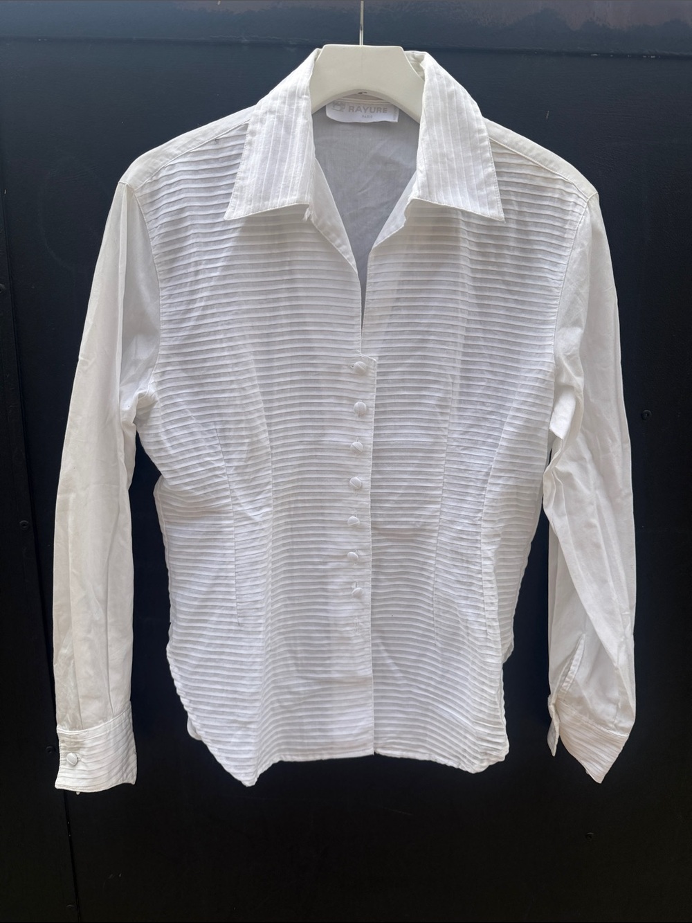 Rayure Paris cotton vintage Classic White Textured pin tuck Button-Down Shirt